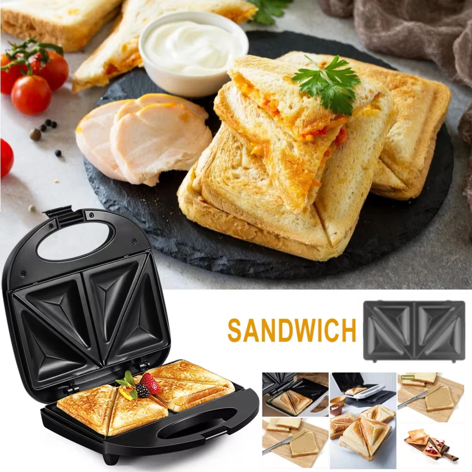 Panini 750W Triangle Sandwich Maker Non-stick Iron Pan