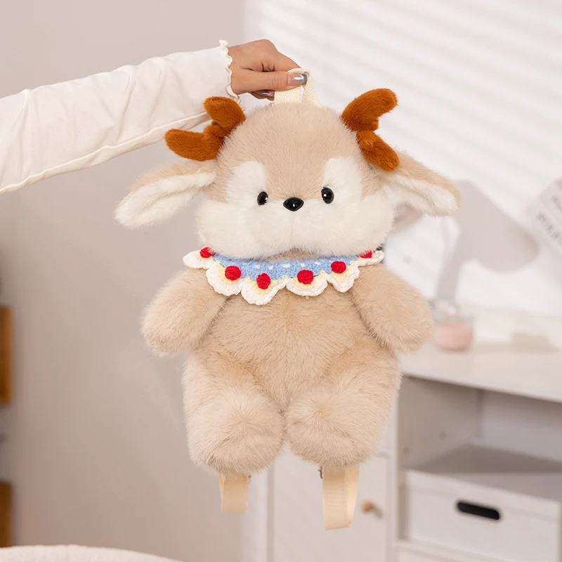 40cm 턱받이 브라운 엘크 배낭 봉제 동물 더블 어깨 가방 만화 동물 인형 봉제 인형 소프트 지갑 생일 선물