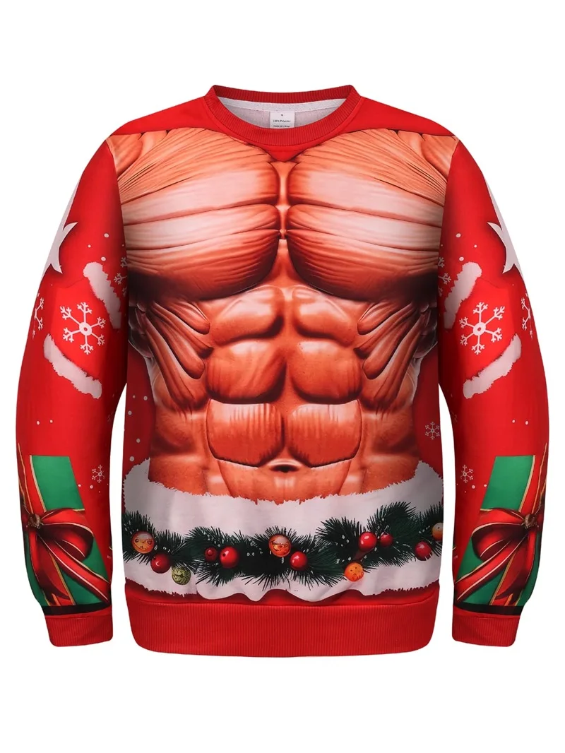 All Over Print Ugly Muscle Christmas Sweatshirts For Men Women Funny Cat Elk Dog Xmas Pullover Hoodie Mens Party Cosplay Clothes