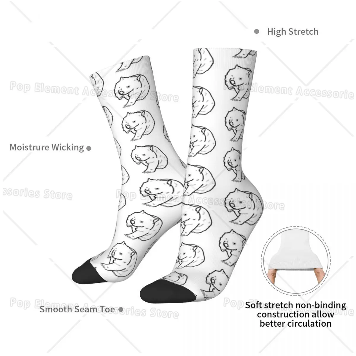 Australian Wombat Doodle Socks Harajuku Sweat Absorbing Stockings All Season Long Socks Accessories for Unisex Gifts