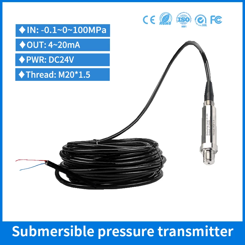 4 20ma Submersible Hydrostatic Water Liquid Level Transducer Hydraulic Pipe Tube Water Pressure Transmitter Sensor