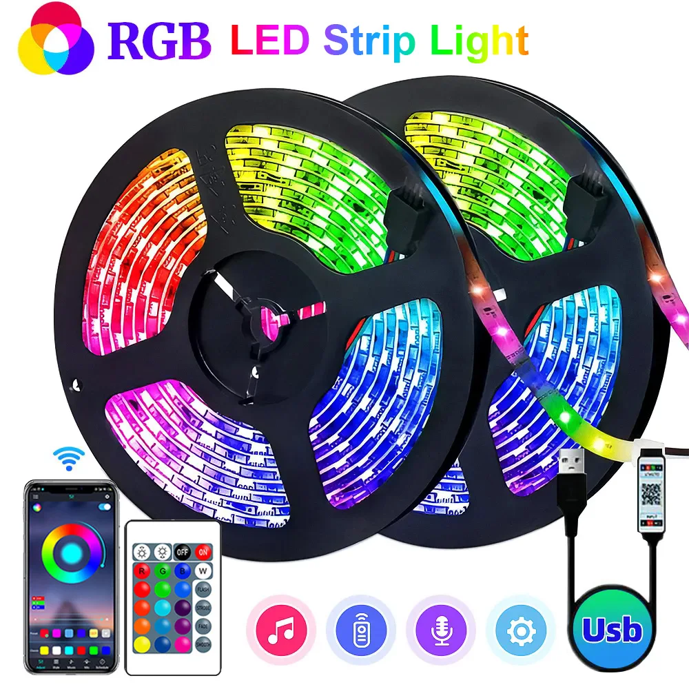 LED RGB Strip Lights para Decoração do Quarto, Luzes Mudando a Cor, WiFi, Bluetooth, Controle APP, Mudança de Cor