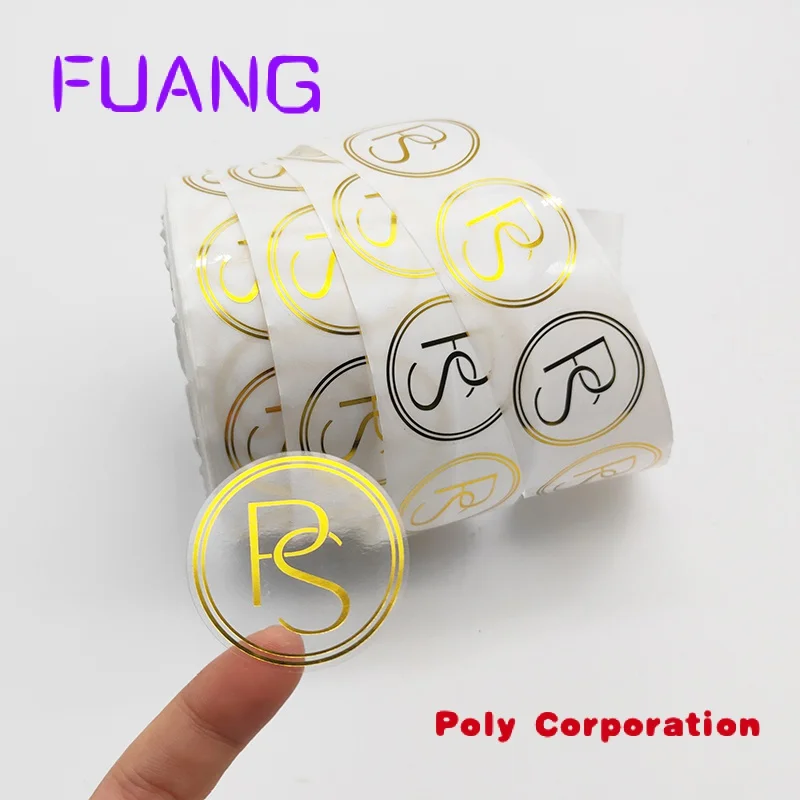 

Custom Custom roll logo printing adhesive waterproof gold foil clear vinyl logo label transparent stickers for packaging