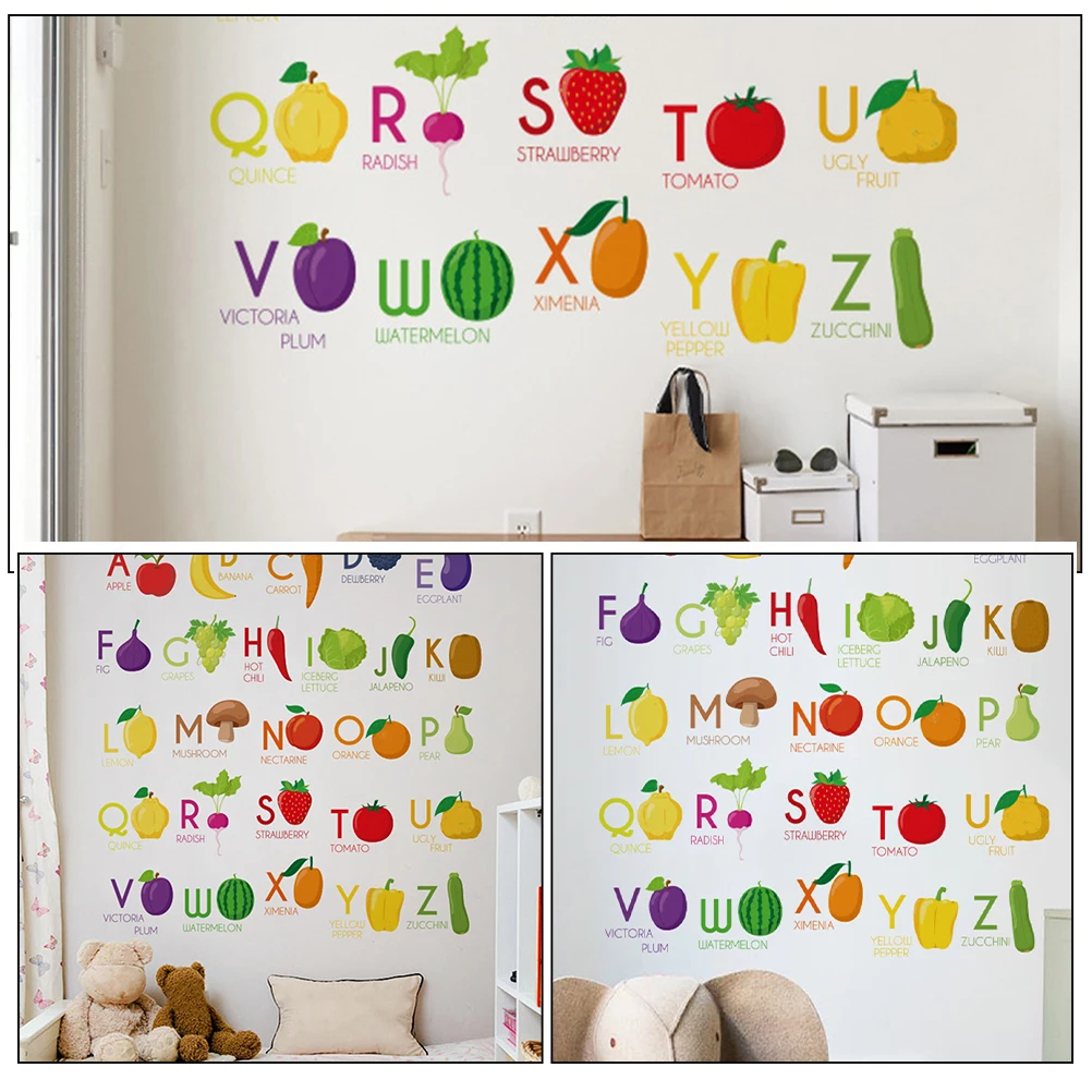 Alphabet Stickers Self Adhesive English Letters Kids Early Education Fruit Designs Classroom Decor Bulletin Board ABC Chart