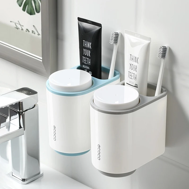 ECOCO Magnetic suction mouthwash cup set cup double wash cup set toothbrush toothpaste toothware rack simple storage box