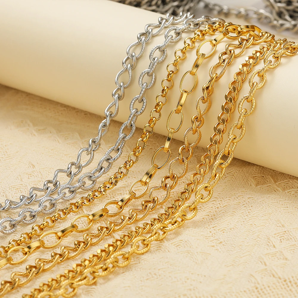 1Meter/2Meters Stainless Steel Gold Color Cuban Chains Chunky Chains for DIY Jewelry Making Necklace Bracelet Crafts Accessories view 3