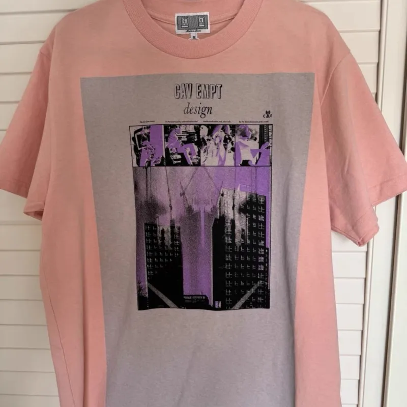 Summer Pink Short Sleeve CAVEMPT Tshirts Portrait Pixel Pattern Loose Street Men Women Cotton Round Neck Top Tees