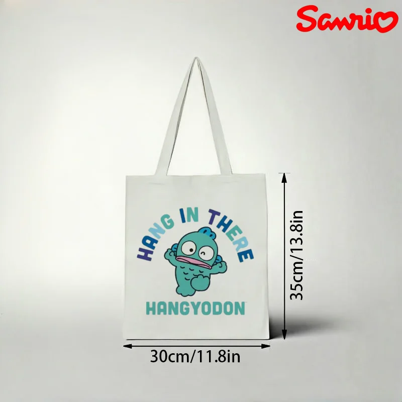 1pc Sanrio Hangyodon Canvas Tote Bag, "Hang in There" Print Eco Shoulder Bag