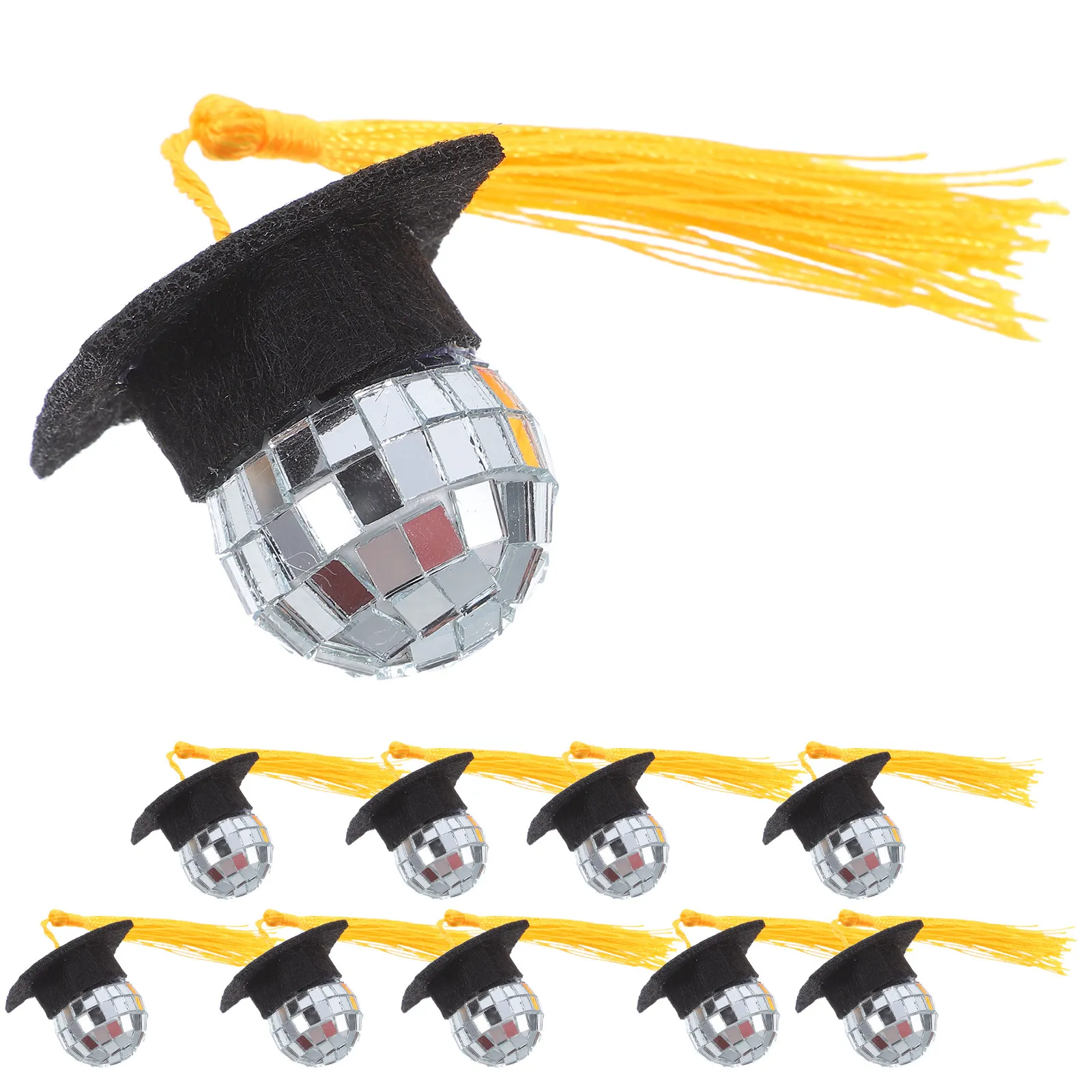 10Pcs Graduation Cap Cupcake Toppers Tassel Disco Theme Mini Grad Hat Cake Decor for Kindergarten to Phd Celebrations Dessert