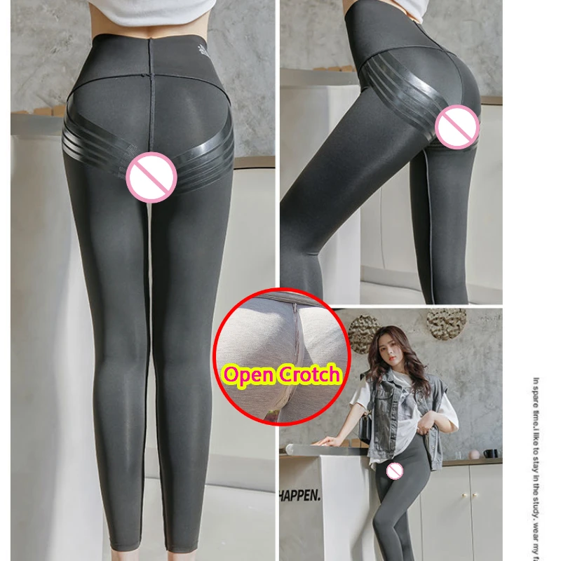 

Woman Open Crotch Fitness Leggings High Rise Breathable Shark Hot Pants Sport Gym Seam Casual Clubwear Erotic Crotchless Tights