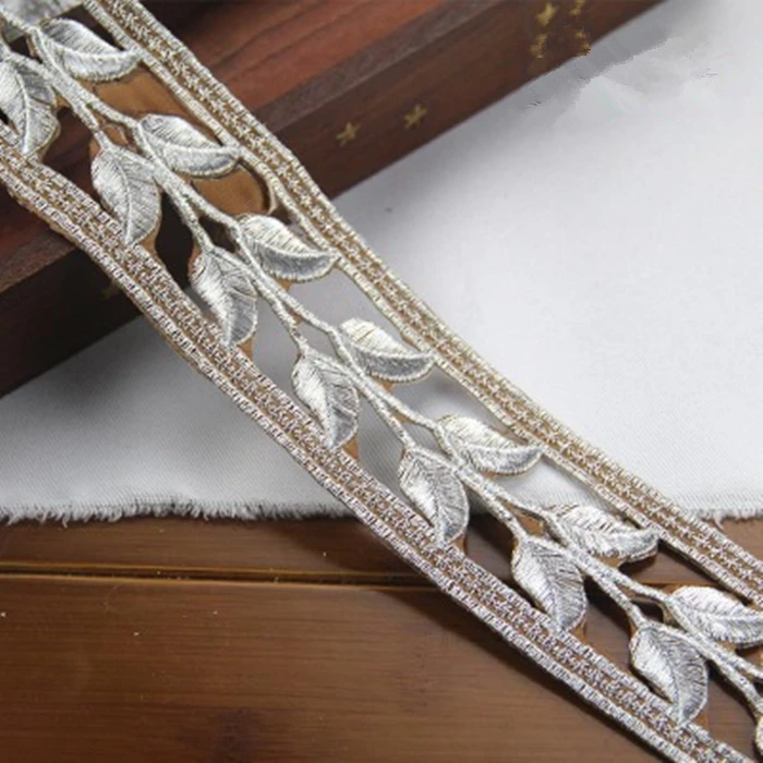 Gold and Silver Leaves All Embroidered Home Curtain Decoration Stage Clothing Hollow Lace Accessories YN724