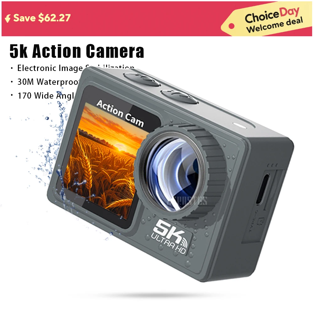 2025 NEW Action Camera 5K 4K 60FPS WiFi Anti-shake Dual Screen 170° Wide Angle 30m Waterproof Sport Camera with Remote Control