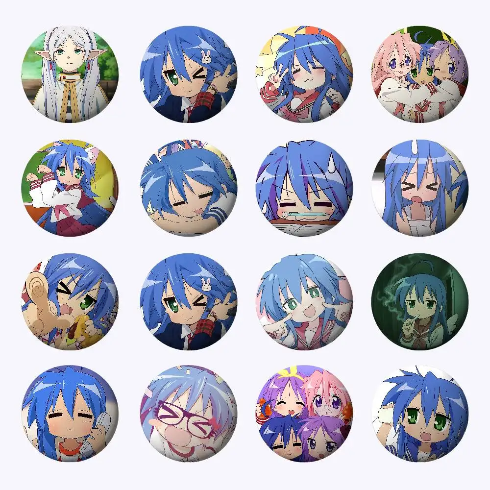 

Anime L-Lucky S-Star Badges Badges Cartoon Round Brooches On Backpack Jacket Acrylic Button Pins Collection Gifts