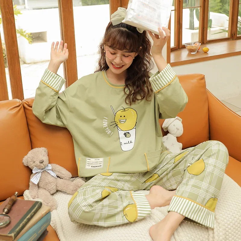 Sleepwear Women Autumn Winter Pajama Sets Cotton Pajamas Long Sleeve Trouser Kawaii Clothes Korean Loungewear Nightwear New