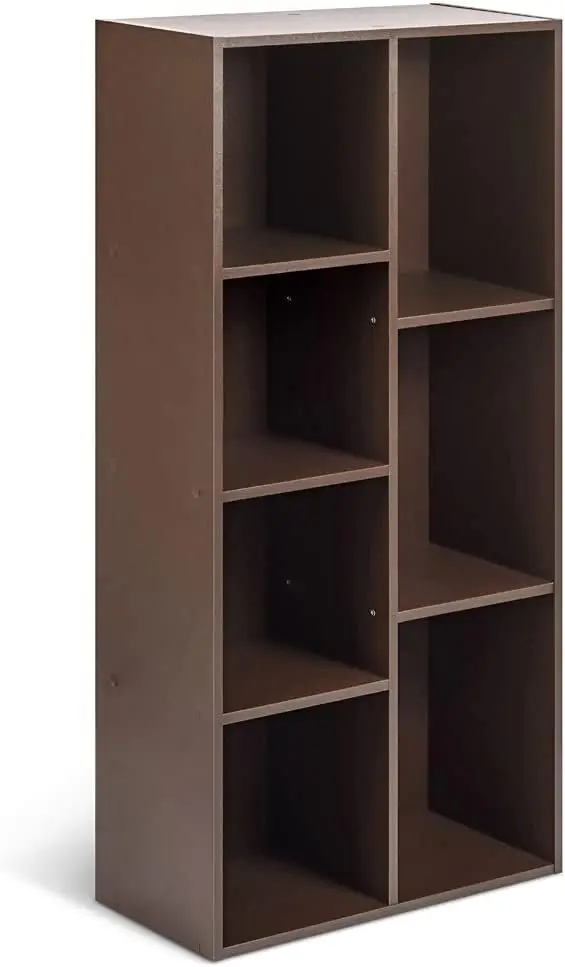 

7 Cube Organizer Bookcase, Storage Shelves, Book Shelf, Espresso, 9.3"D x 19.5"W x 41.7"H