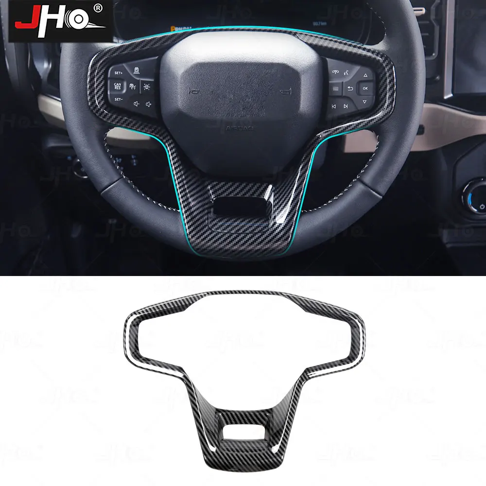 

JHO Steering Wheel Cover Compatible with Bronco ABS Carbon Grain Black Bezel for 2.3T Ford Bronco Sport 2022+ Interior Accessory