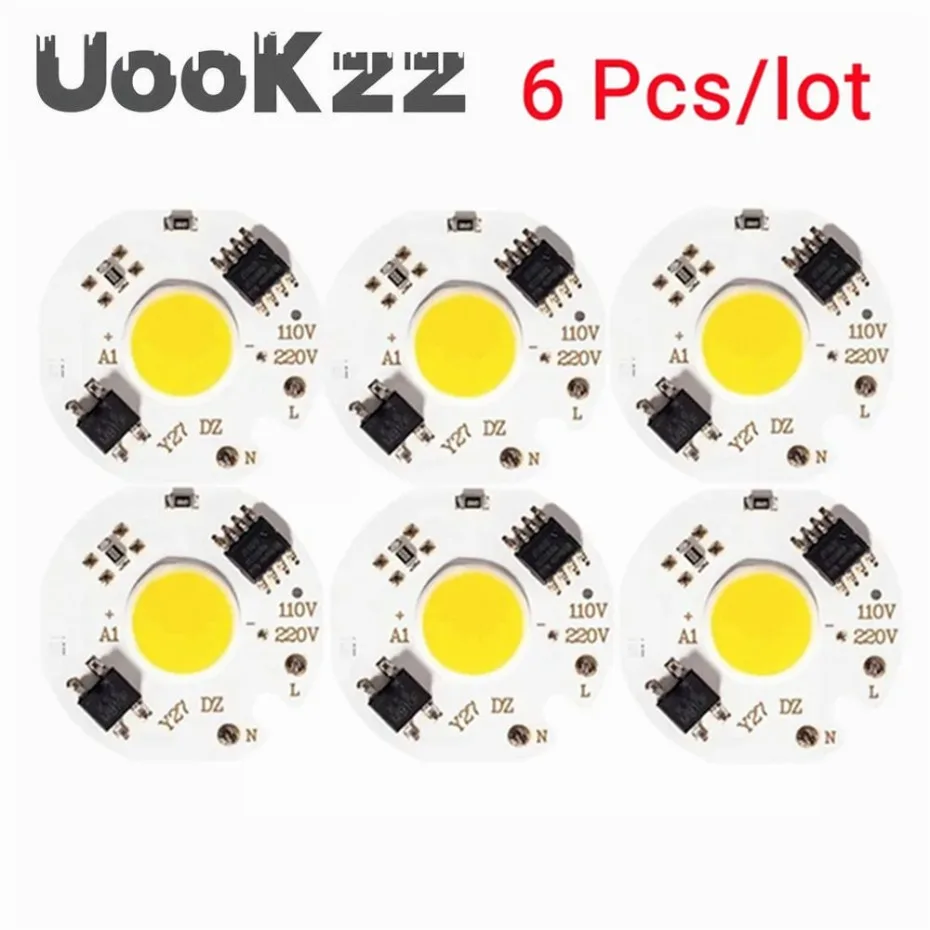 6Pcs/lot LED 3W 5W 7W 10W 12W COB Chip Lamp 220V Smart IC No Need Driver LED Bulb For Flood Light Cold White Warm White