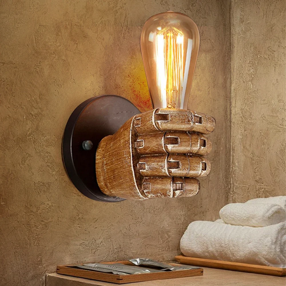 

Industrial Resin Fist Wall Lamp Vintage Loft Home Decoration Wall Light Sconces for Living Room Bedside Lighting