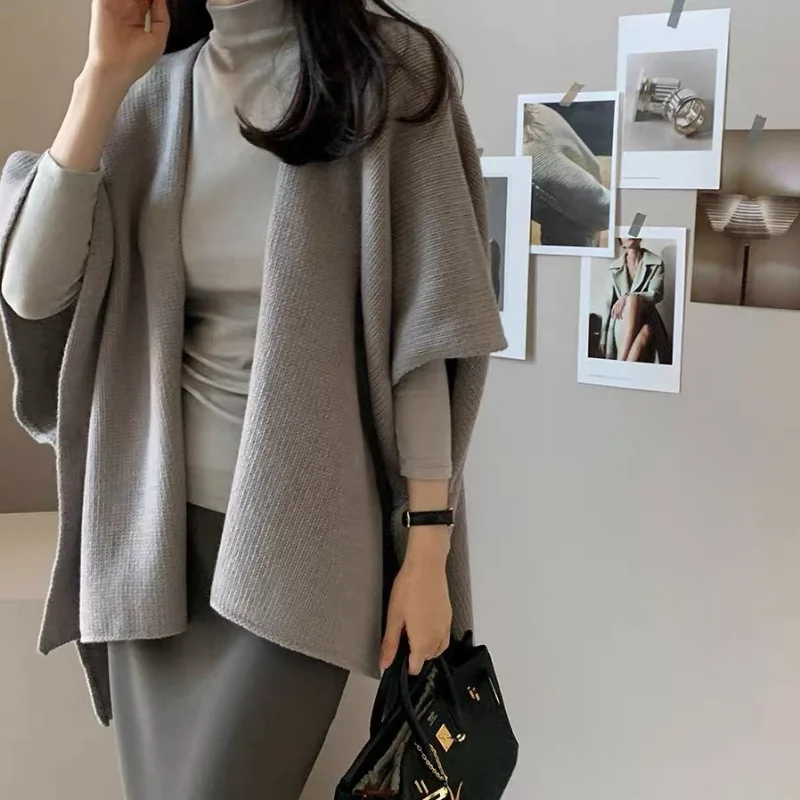 Women Spring Autumn New Style Loose Lazy Style Knitted Shirt Design Sense Layering Stylish Unique Shawl Sweater Coat