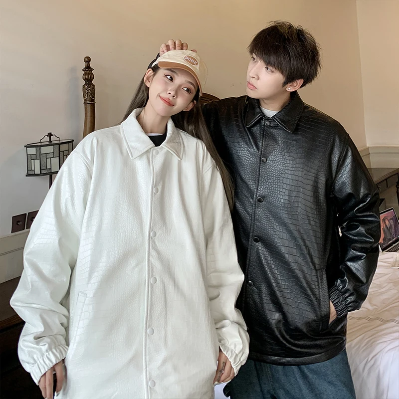 

Повседневная мужская куртка из искусственной кожи, нейтрального стиля, весенняя модная тенденция, брендовая, свободного кроя, хлопковая одежда для пар, молодежная, весенняя