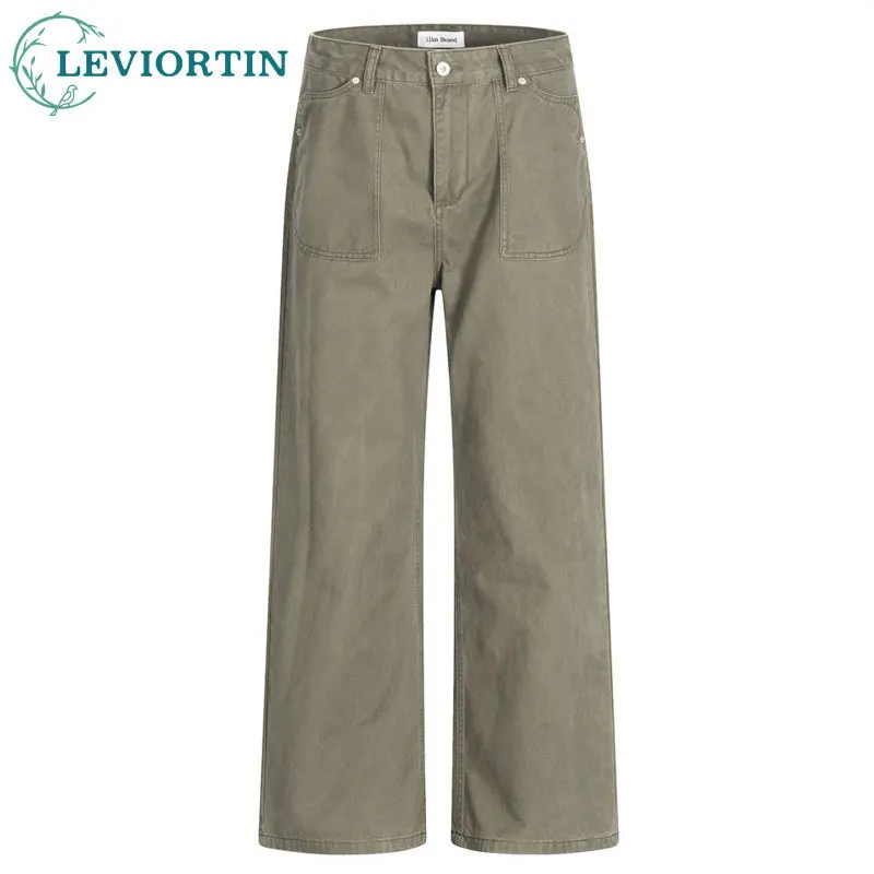 

Мужской винтажный карманный дизайн в американском стиле, свободные и повседневные, базовые брюки прямого кроя, уличная мода, джинсовые брюки в стиле ретро.