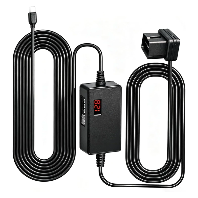 DT23 OBD Hardwire Kit Power Cable USB C Port 10.5FT 12V-24V to 5V for Dash for Cam - Parking Mode Dash Camera Cord