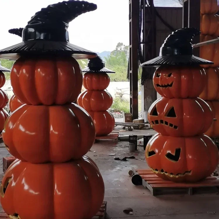 Fiberglass Painted Pumpkin Witch Set Decorative Supplies