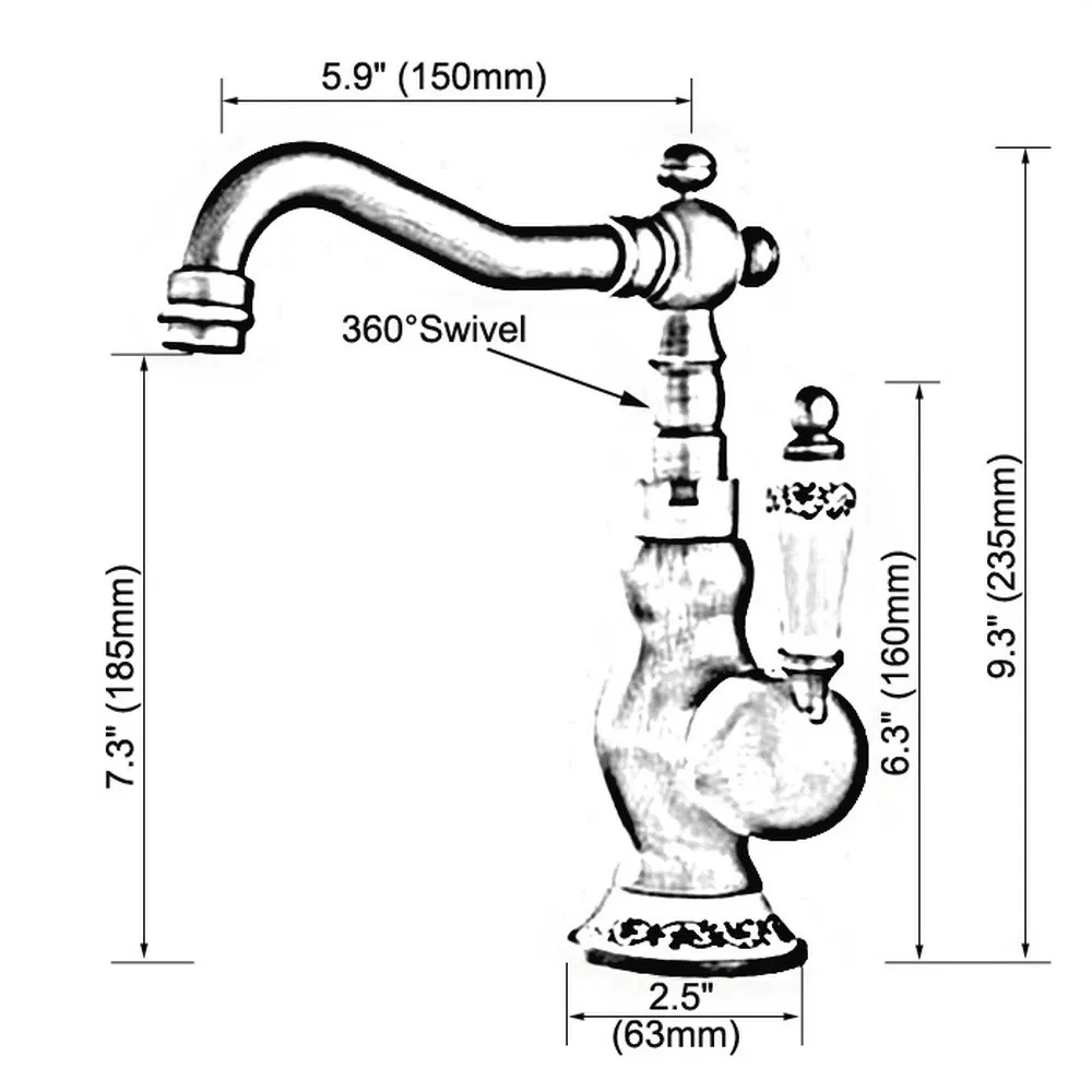 Grifo mezclador para lavabo de cocina y baño de latón cromado pulido, caño giratorio, manija única, un orificio, montado en cubierta msf919