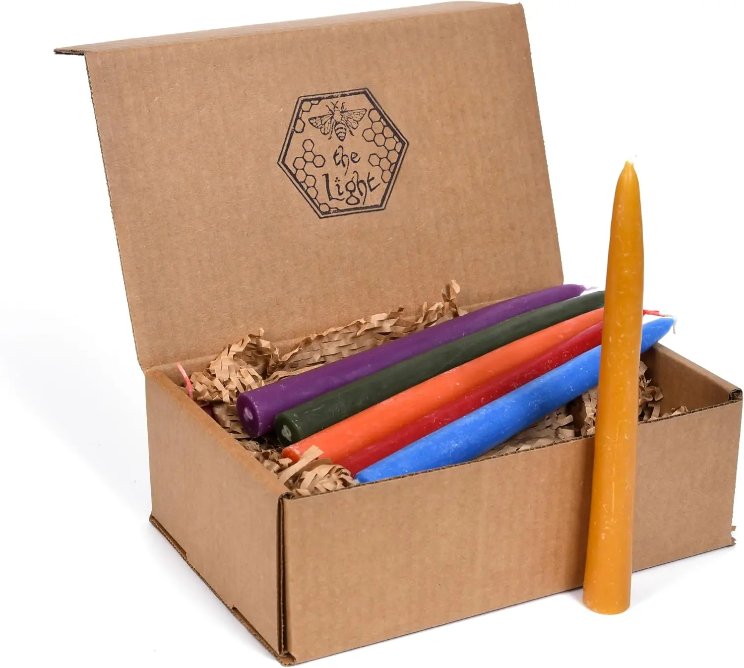 

100% Pure Beeswax Taper Candles, 8.5 Inch, 24-Pack, Handmade Smokeless Unscented for Christmas, Hanukkah, Advent, Rainbow Colors