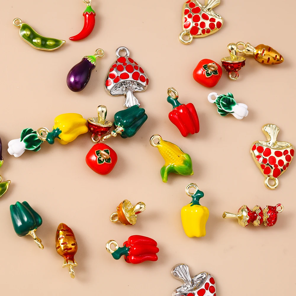 Leslie 5 Stück süße Gemüse Mini Mais Aubergine Pilz Pfeffer baumelnde Charm-Perlen für Marke Sterling Silber Armbandherstellung DIY – Detail 4