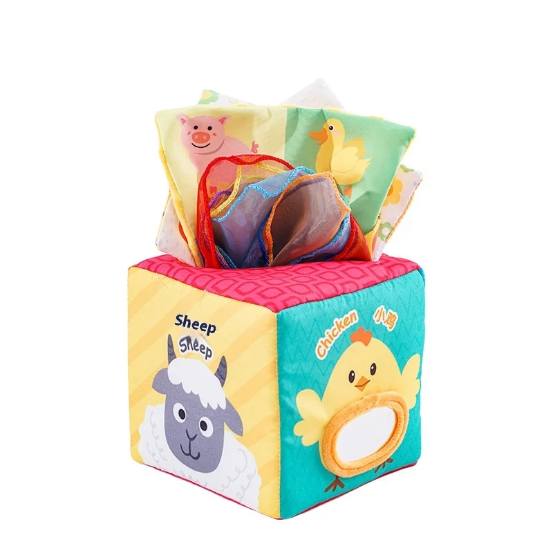 Assorted Textured Cloth Towel Colorful Cloth Tissue Box A Soft Washable Baby Toy For Fine Motor Skills Development Educational