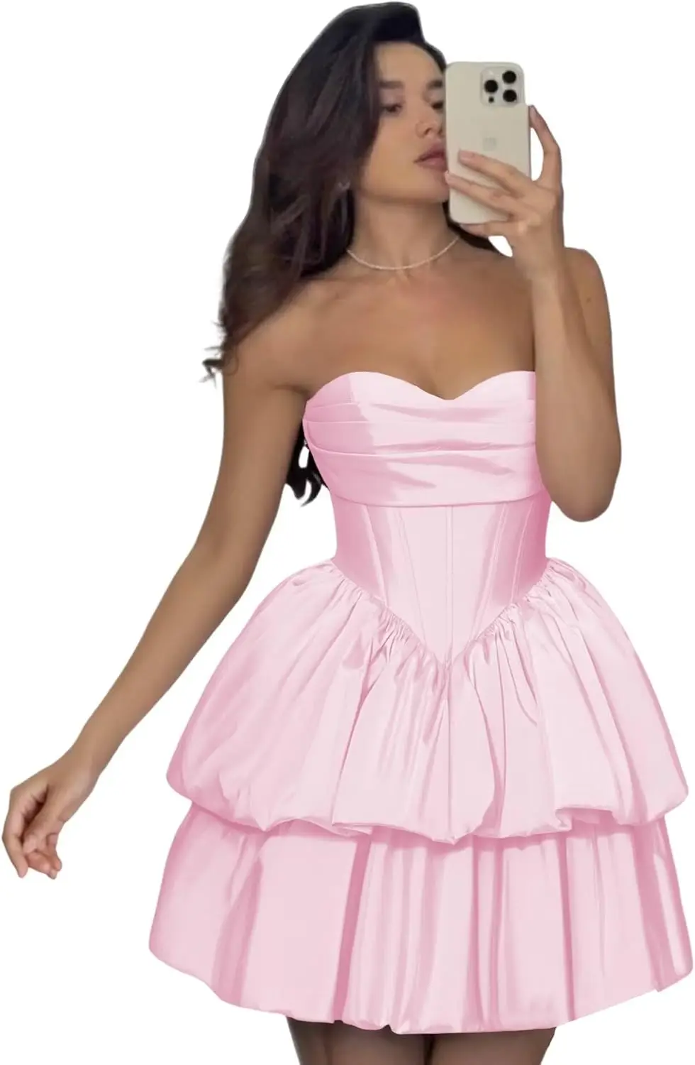 

Strapless Corset Homecoming Dresses for Teens A Line Tiered Satin Cocktail Party Gowns Short Prom Dress Evening Graduation Dress