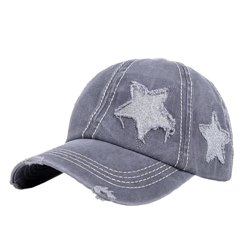 

Бейсболка с изогнутыми полями и хвостиком, потрепанный звездный дизайн, женская повседневная модная регулируемая удобная шляпа для папы в уличном стиле