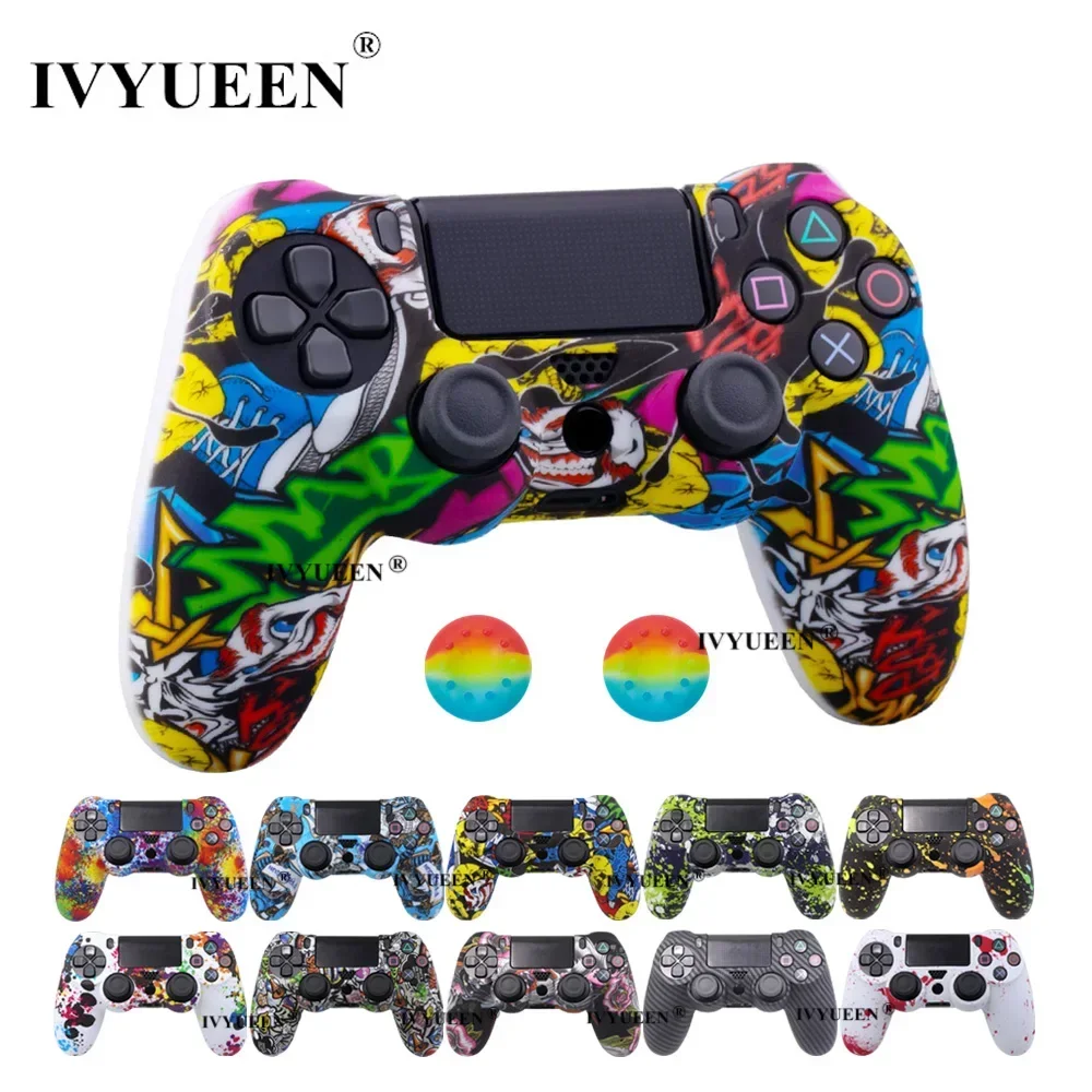 IVYUEEN ซิลิโคน Camo ป้องกันผิวสําหรับ Sony DualShock 4 PS4 DS4 Pro Slim Controller Thumb Grips จอยสติ๊ก Caps ฝาครอบ