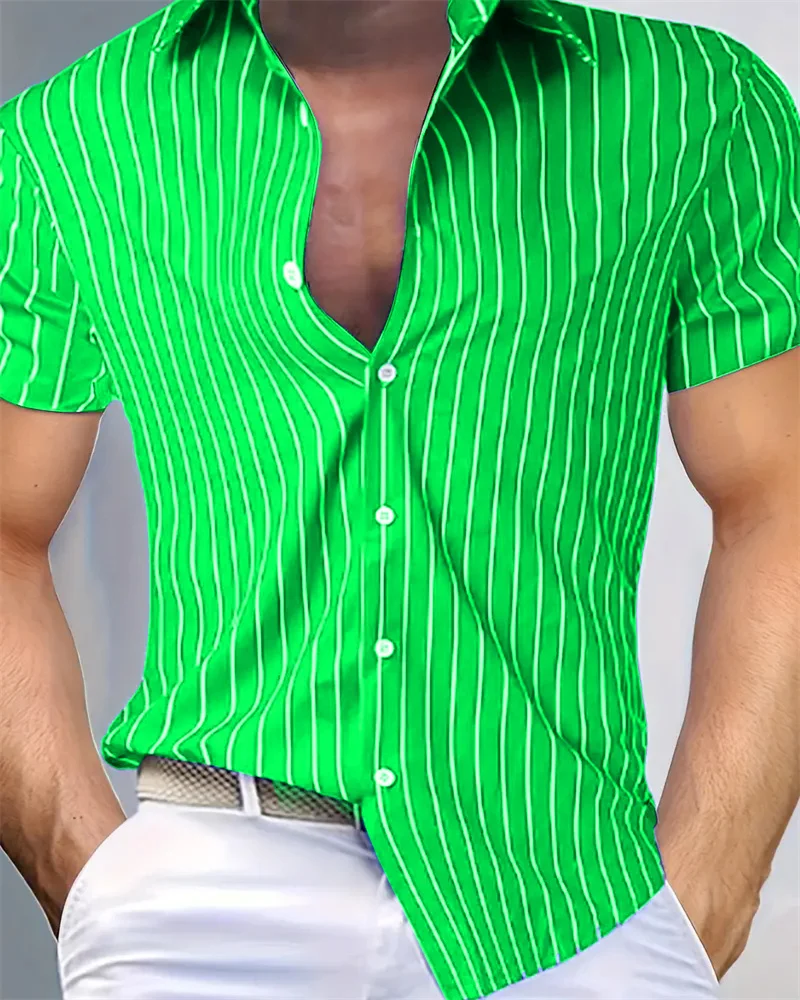 Men Fashion Slim Striped Shirt Casual Breathable Lapel Button Short Sleeve Shirt Comfortable Soft Fabric Camisas De Hombre Shirt