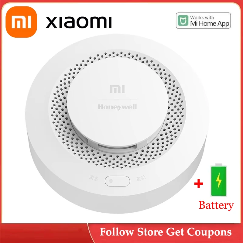 Xiaomi detektor asap Honeywell, Alarm api Sensor suara & Alarm Visual berfungsi dengan Gateway kompatibel Bluetooth aplikasi Remote pintar