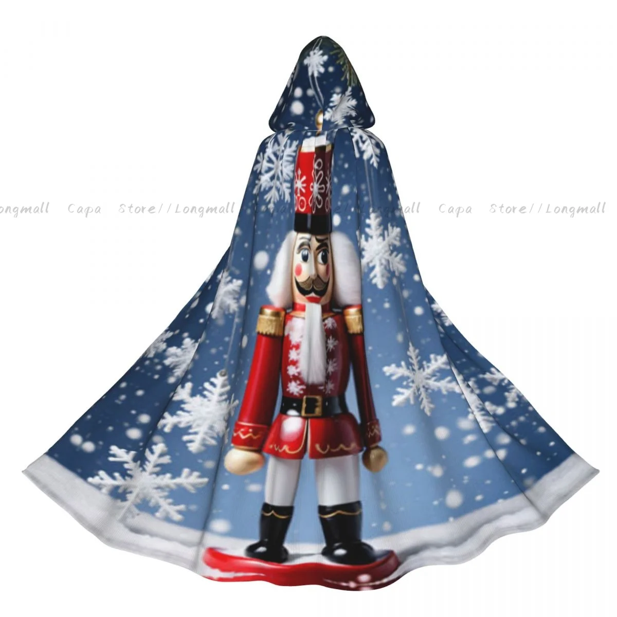 Christmas Snowflakes Falling On A Nutcracker Cloak Hooded Cosplay Costume Halloween Adult Long Party Cape