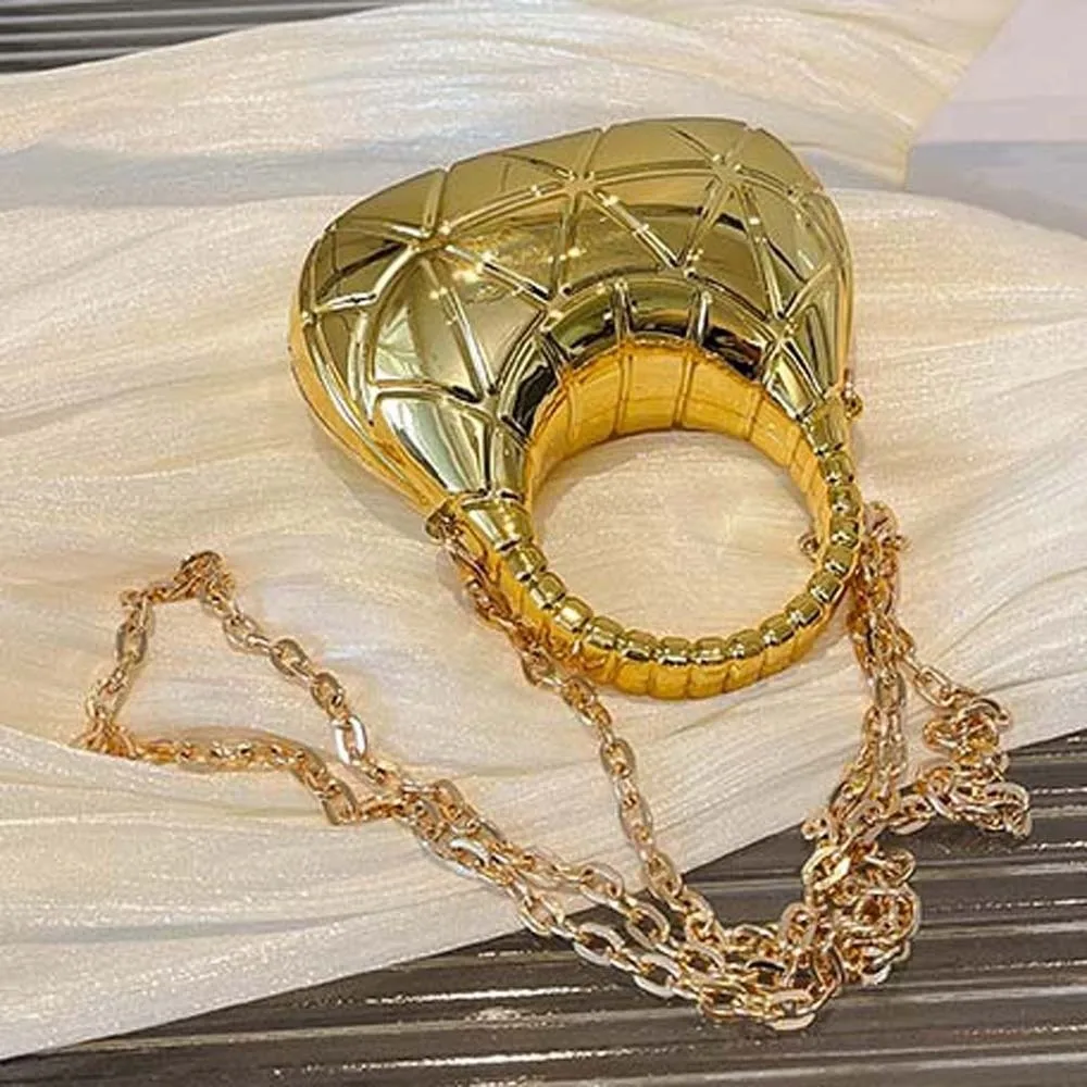 Mirror-like Surface Metallic Crescent Clutch Minimalist Silhouette Integrated Top Handle High-Shine Moon Bag Magnetic Buckle