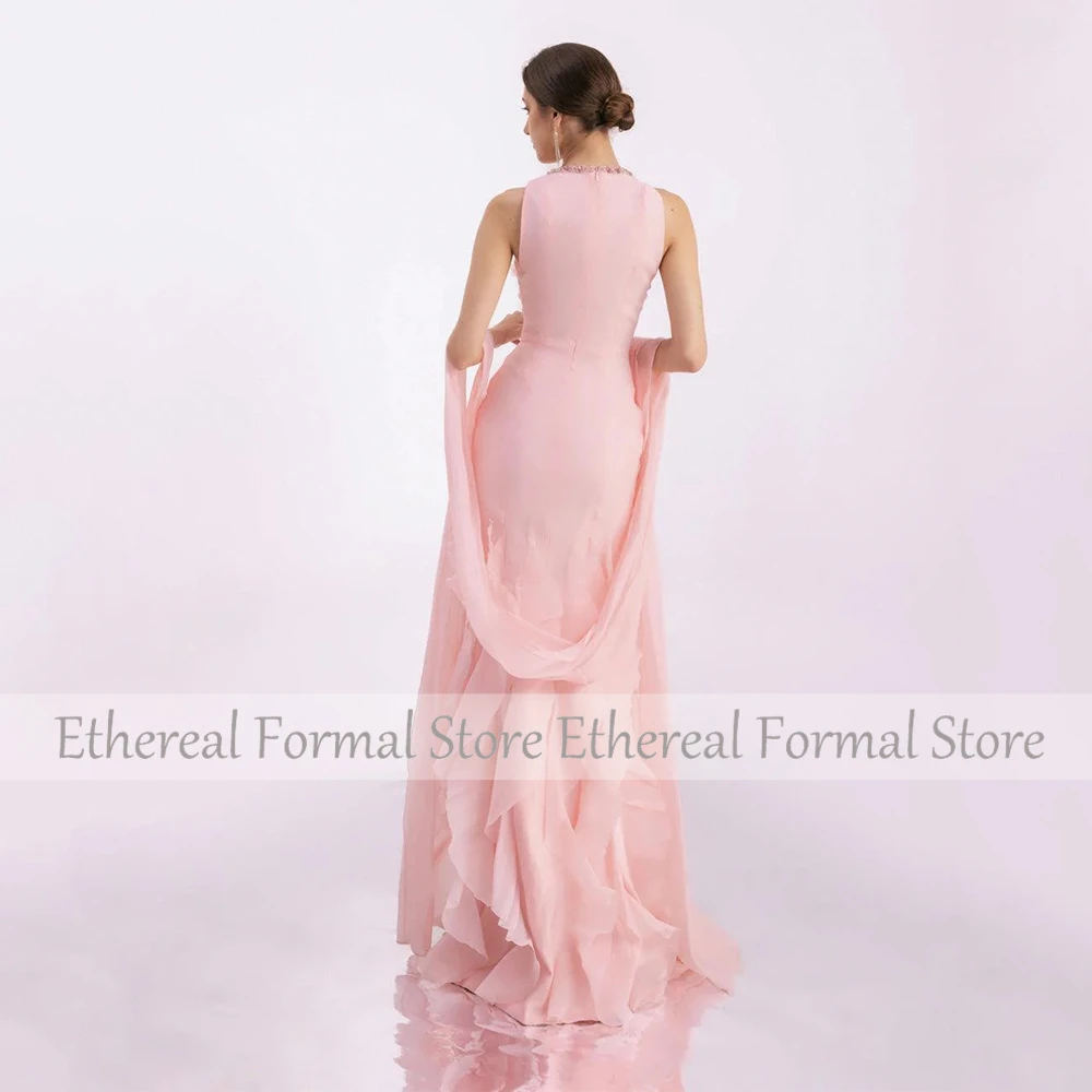 Luxury Evening Dress for Wedding Beading O Neck Ruffle Mermaid Women's Evening Gown with Shawl Sleeveless Trumpet Formal Dresses