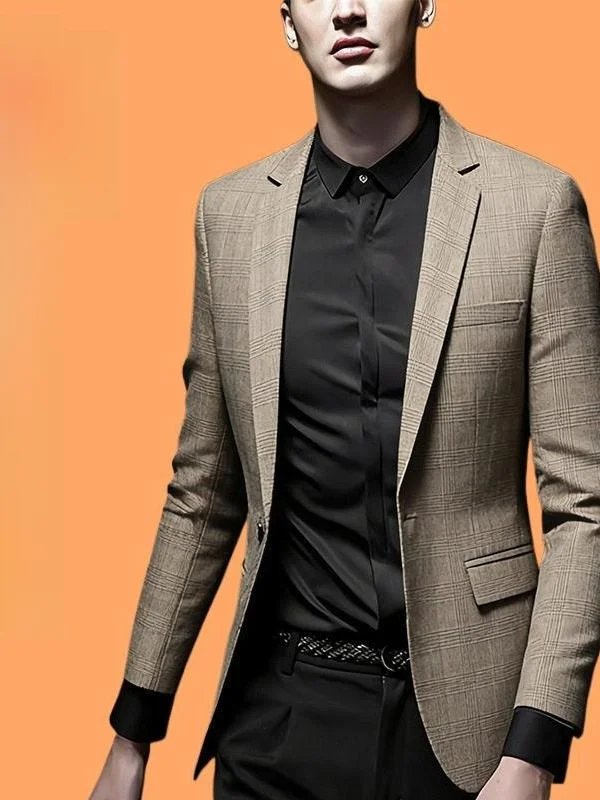 

European Style Men's Business Casual Plaid Suit Jacket Slim Fit Korean Version Fashionable Spring Autumn Season Outerwear