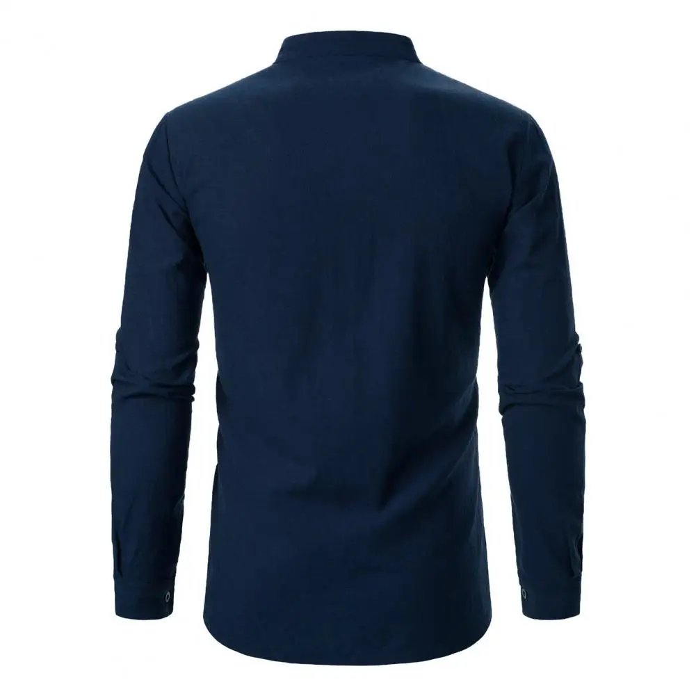 Long Sleeve Men Shirt Medieval-inspired Men's Shirt with Lace-up Stand Collar Cufflink Detailing for Casual or Office Wear