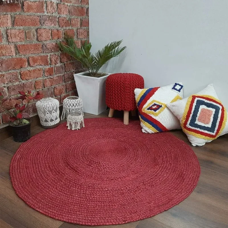 

Rug 100% Natural Jute Braided Style Round Reversible Carpet Modern Look Area Rug