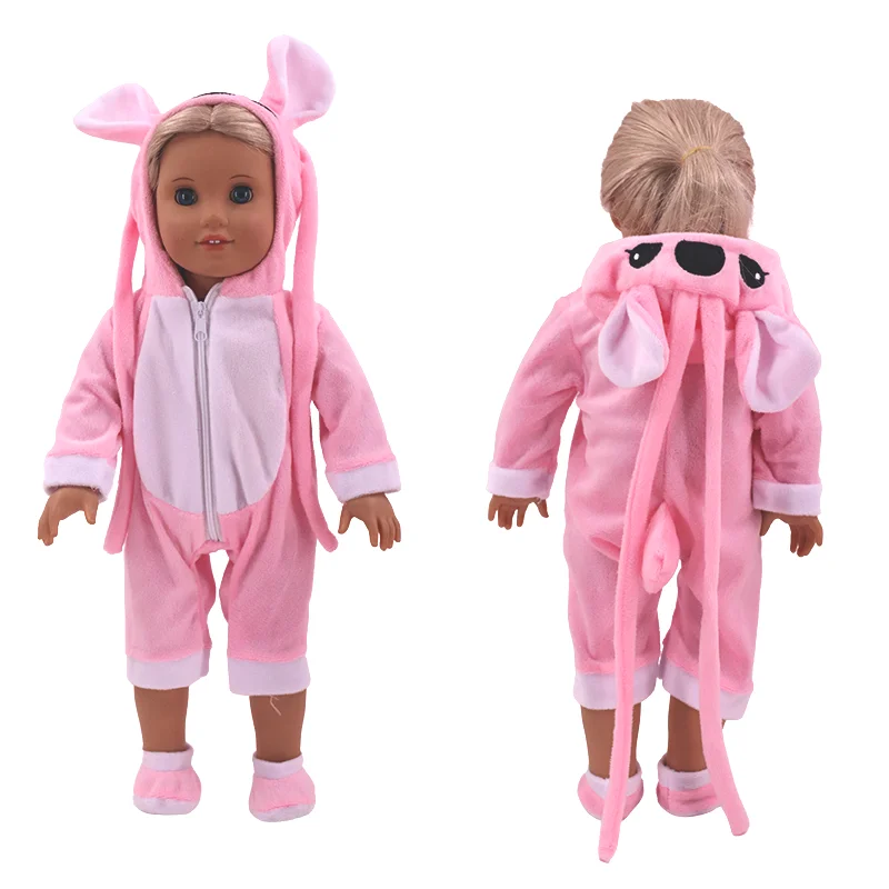Vestiti per bambole Pigiama tuta con motivi animali Vestiti pop per bambole nate da 43 cm Set per bambole americane da 18 pollici, regali per festival