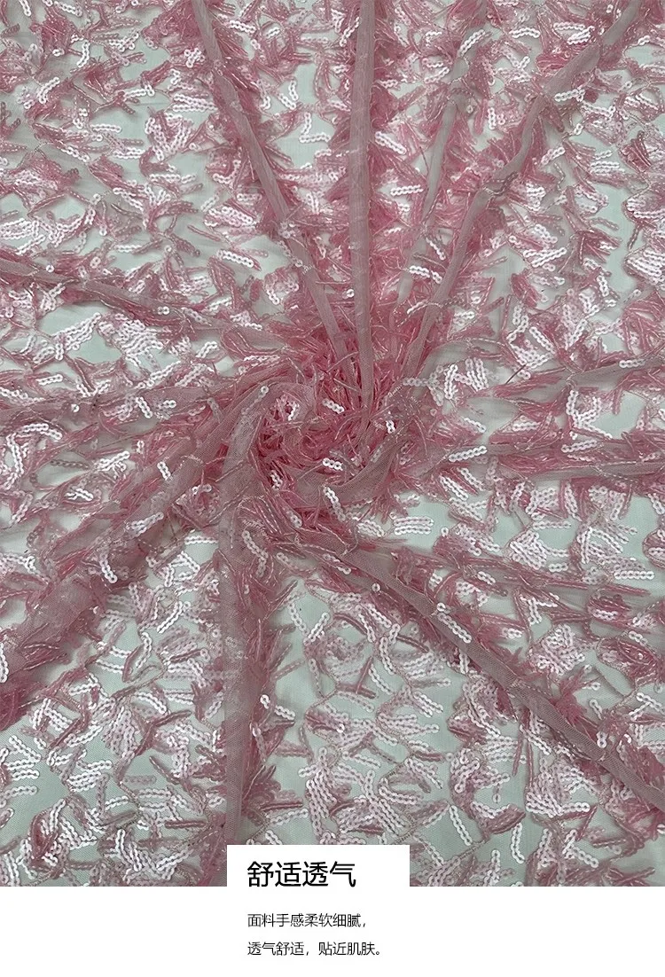 1yard new gauze fabric Embroidered tassel sequins embroidery tela Dress and wedding cheongsam fabric for patchwork