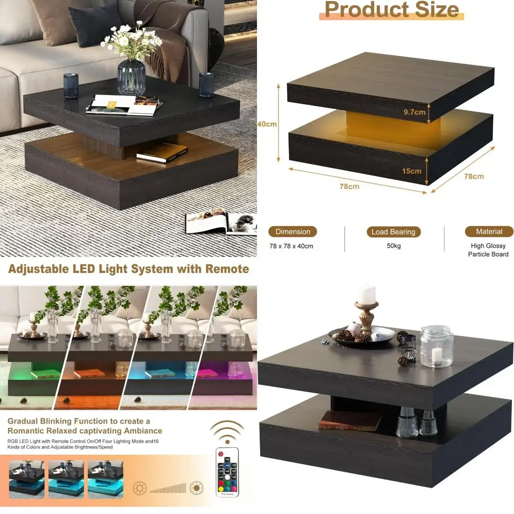 

Modern High Gloss Wooden Coffee Table with Storage for Square Living Room