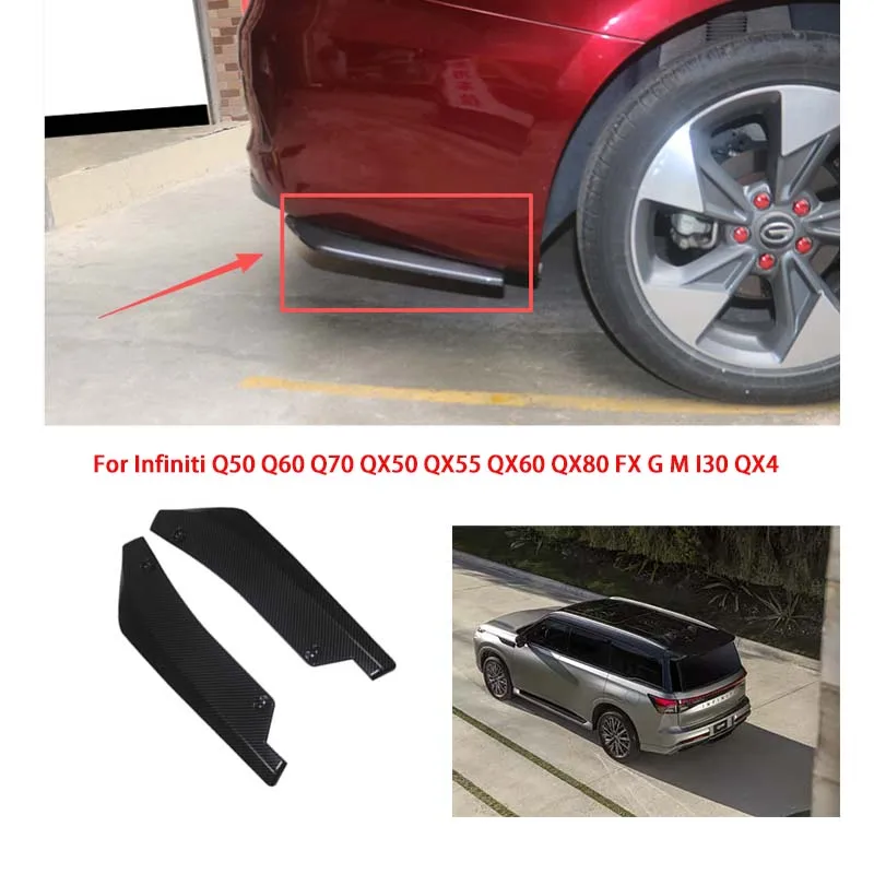 Pair For Infiniti Car Front Rear Bumper Lip Splitter Scratch Protector 44.5cm Winglets Side Skirt Extension