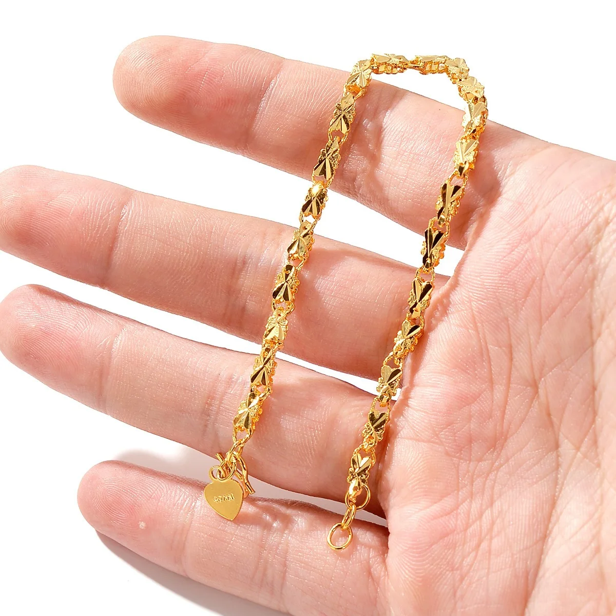 Noble AU999 gold bracelet for women double-sided lucky leaf 24K pure gold heart-shaped rabbit head wrist chain jewelry