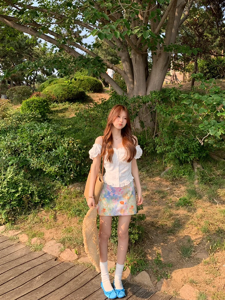 

Women's Hollow out oulder Two-Way Bubble Sve irt Summer ort Slimming Pure Desire Personali Top Commute Sle