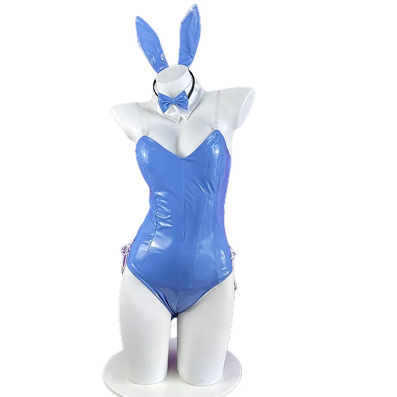 

2026 Trendy Blue Cosplay Lingerie - Patent Leather Bunny Girl Chef & Maid Set, Easy-Access Cute Soft Sexy Anime Role-Play Outfit