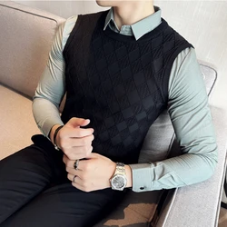 Autumn Winter Fake Two Piece Sweaters High Quality Pullovers Men's Shirt collar Warm Knitwear Long Sleeve Casual Sweater 3XL-M